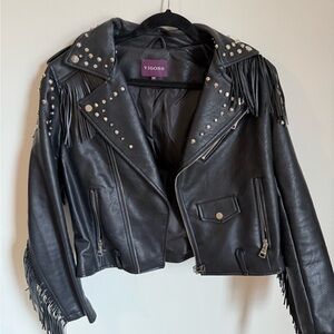 Vigoss faux leather studded fringe jacket